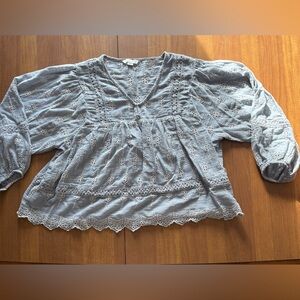 American Eagle Outfitters Light Blue Eyelet Blouse